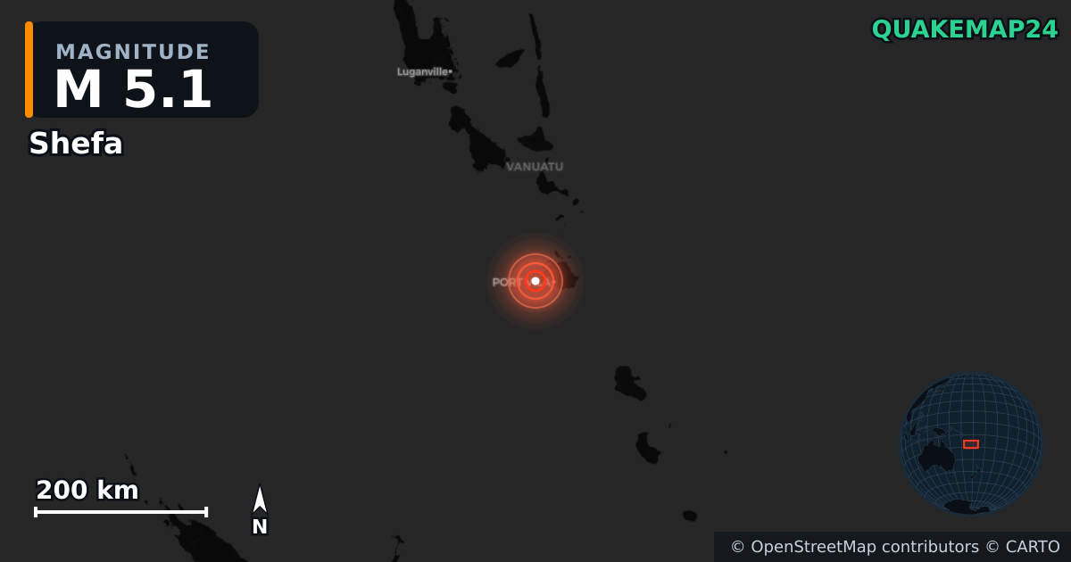 M5.1 earthquake near Shefa on Jan 6, 2026 — map of epicenter and shaking intensity | QuakeMap24