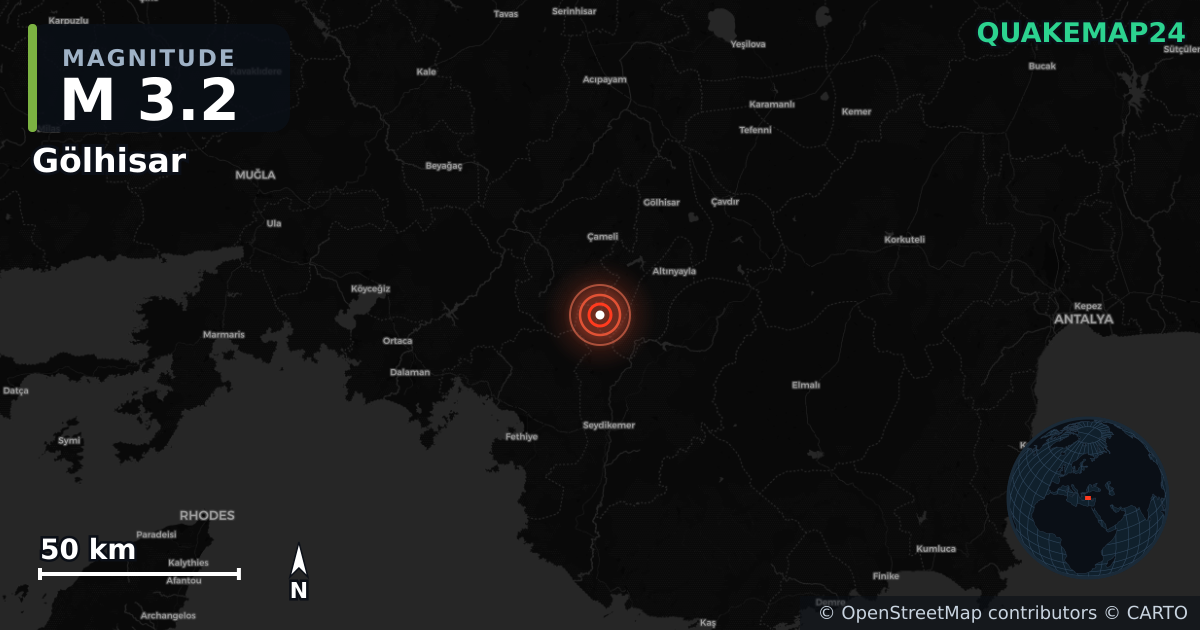 M3.2 earthquake near Gölhisar on May 17, 2025 — map of epicenter and shaking intensity | QuakeMap24