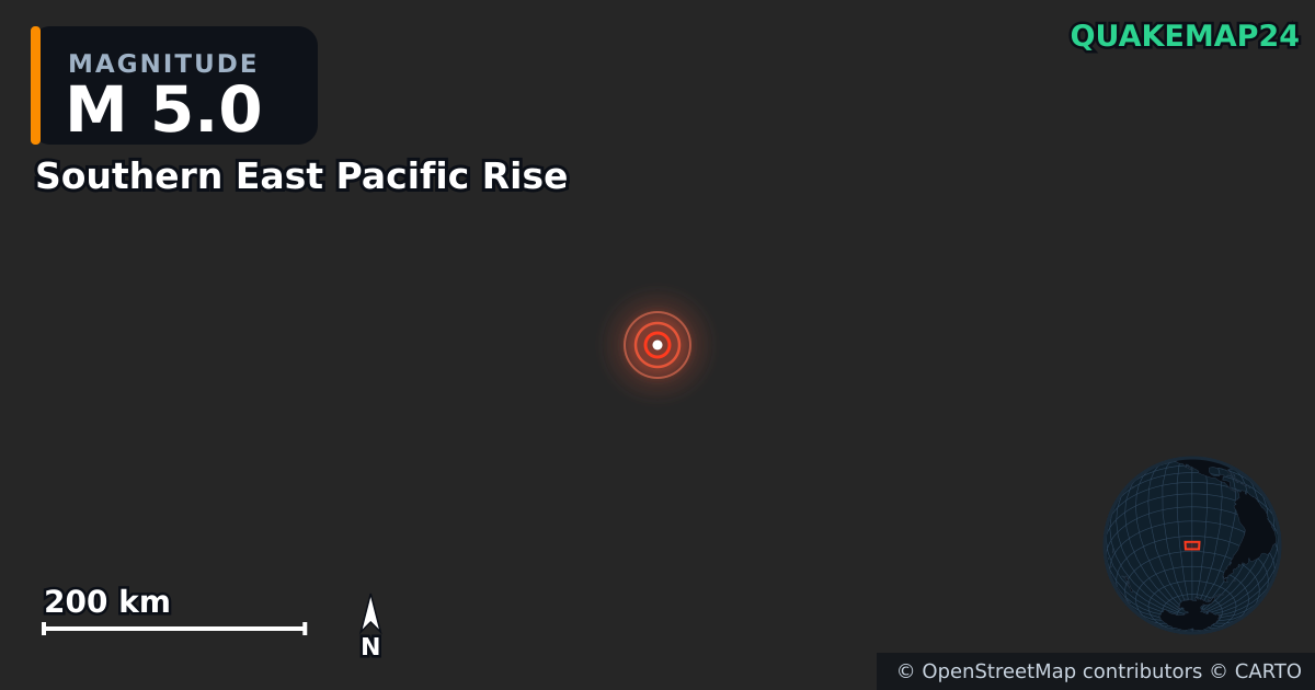 M5.0 Earthquake near Southern East Pacific Rise · 2026-03-13 — Map showing the location of the epicenter
