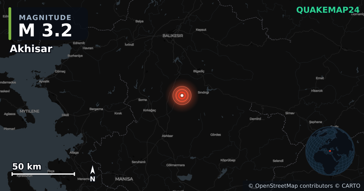 Terremoto de M3,2 cerca de WESTERN TURKEY (Turquía) · 2025-12-19 — Mapa de la ubicación del epicentro