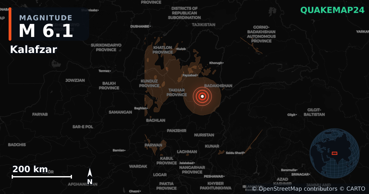 M6.1 earthquake near Kalafzar on Jun 27, 2026 — map of epicenter and shaking intensity | QuakeMap24