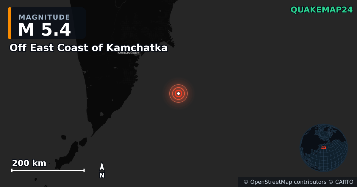 M5.4 earthquake near Off East Coast of Kamchatka on Jul 31, 2025 — map of epicenter and shaking intensity | QuakeMap24