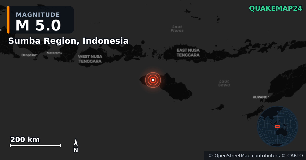 Erdbeben M5,0 bei Sumba Region, Indonesia — Karte der Lage des Epizentrums
