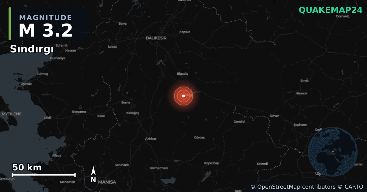 Terremoto de M3,2 cerca de WESTERN TURKEY (Turquía) · 2025-12-25 — Mapa de la ubicación del epicentro
