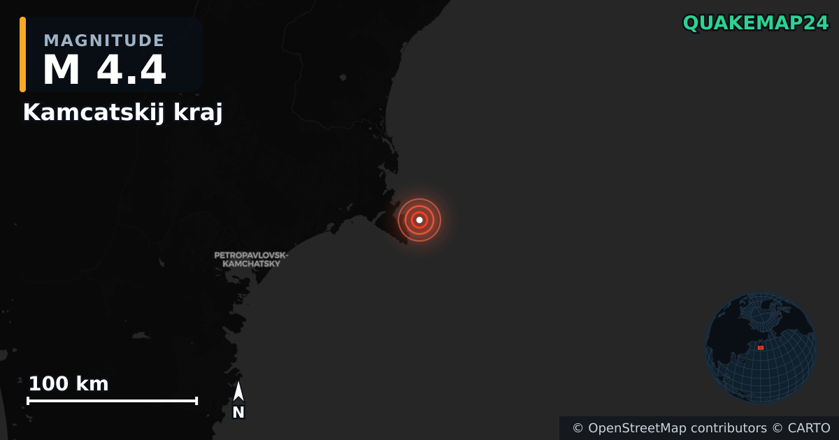 M4.4 earthquake near Kamcatskij kraj on Nov 7, 2025 — map of epicenter and shaking intensity | QuakeMap24