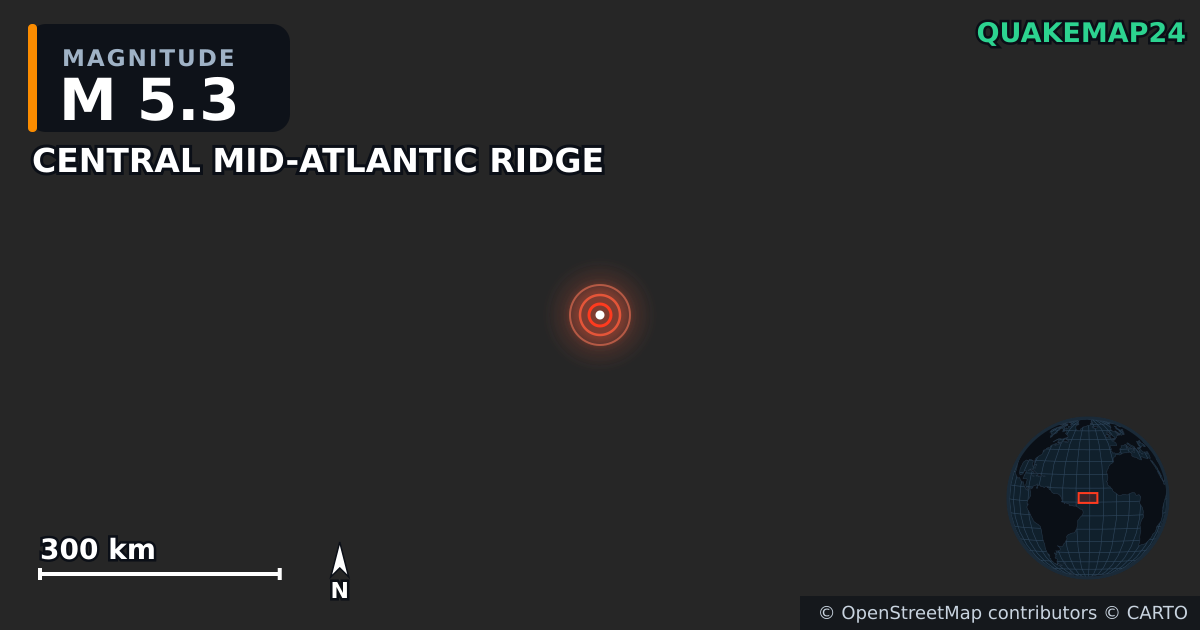 Erdbeben M5,3 bei CENTRAL MID-ATLANTIC RIDGE · 2025-06-19 — Karte der Lage des Epizentrums