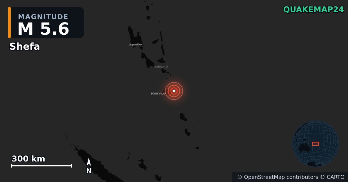 M5.6 earthquake near Shefa on Aug 22, 2025 — map of epicenter and shaking intensity | QuakeMap24