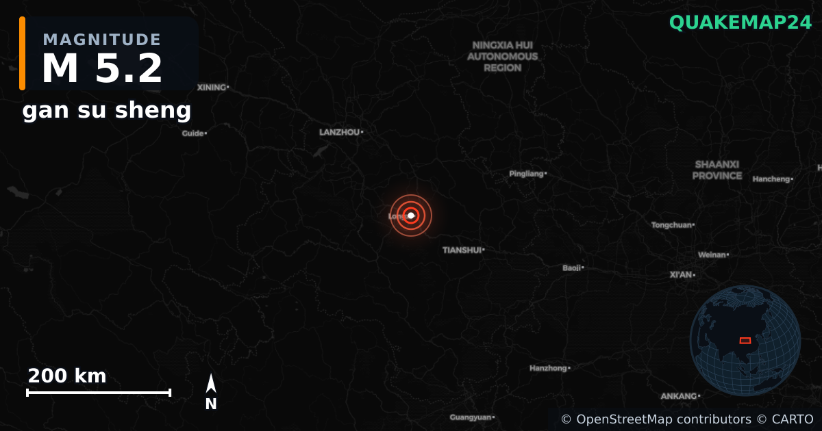 M5.2 earthquake near gan su sheng on Sep 26, 2025 — map of epicenter and shaking intensity | QuakeMap24