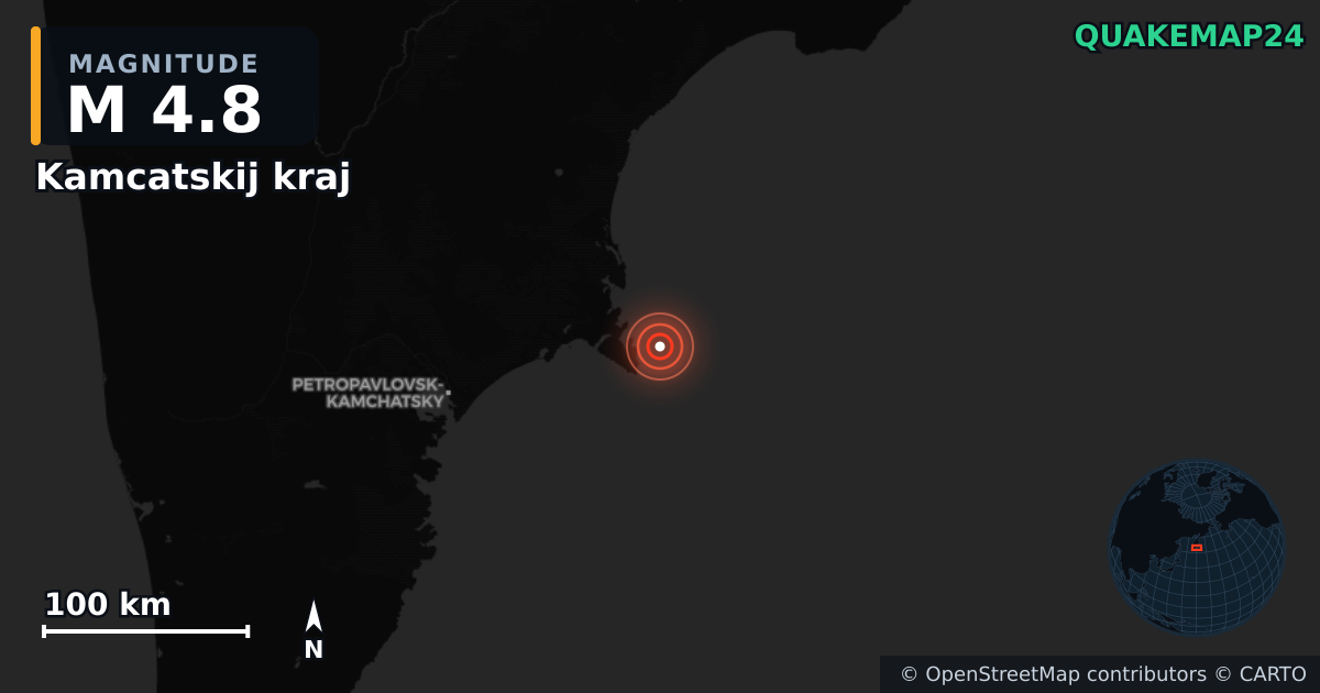 M4.8 earthquake near Kamcatskij kraj on Oct 27, 2025 — map of epicenter and shaking intensity | QuakeMap24