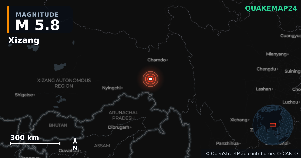 Erdbeben M5,8 bei Kangyü township, Xizang (China) · 2026-10-25 — Karte der Lage des Epizentrums