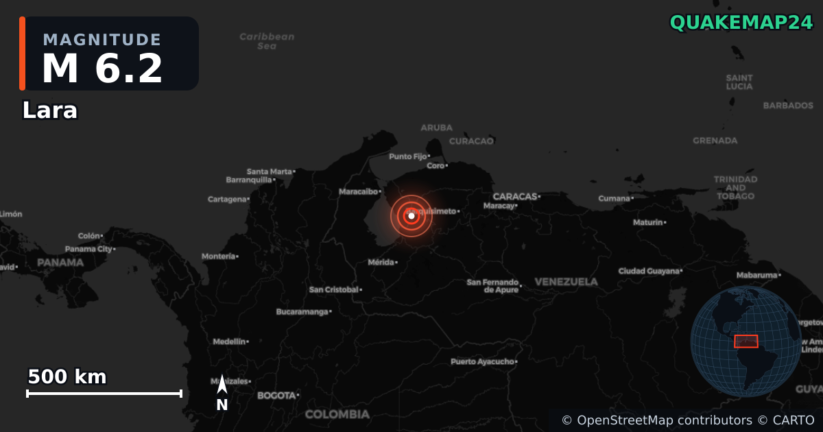 M6.2 earthquake near Lara on Sep 24, 2025 — map of epicenter and shaking intensity | QuakeMap24