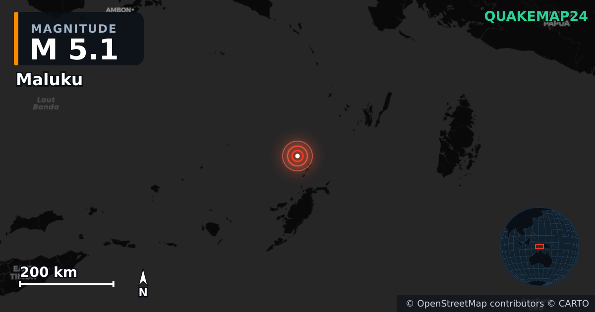 Erdbeben M5,1 bei Maluku (Indonesien) — Karte der Lage des Epizentrums