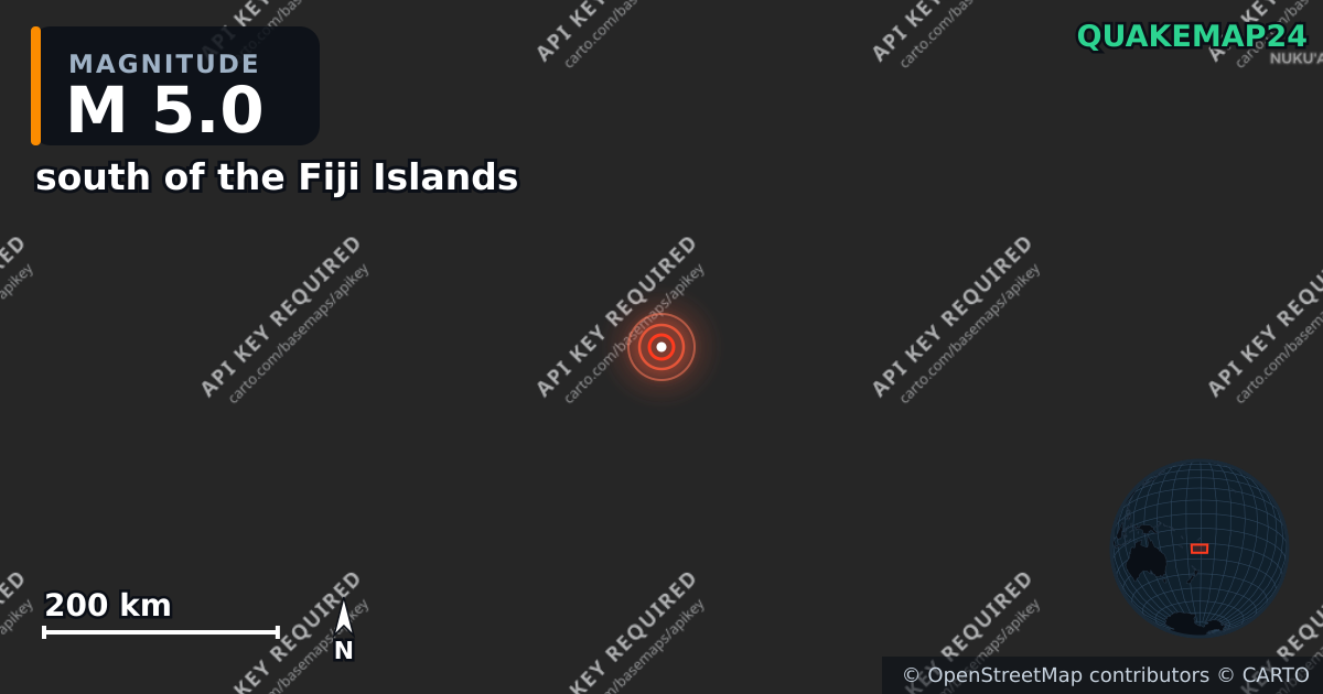 M5.0 earthquake near south of the Fiji Islands on Jul 31, 2025 — map of epicenter and shaking intensity | QuakeMap24