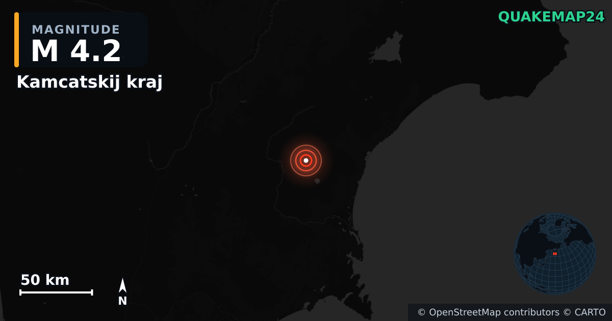 M4.2 earthquake near Kamcatskij kraj on Jun 5, 2025 — map of epicenter and shaking intensity | QuakeMap24