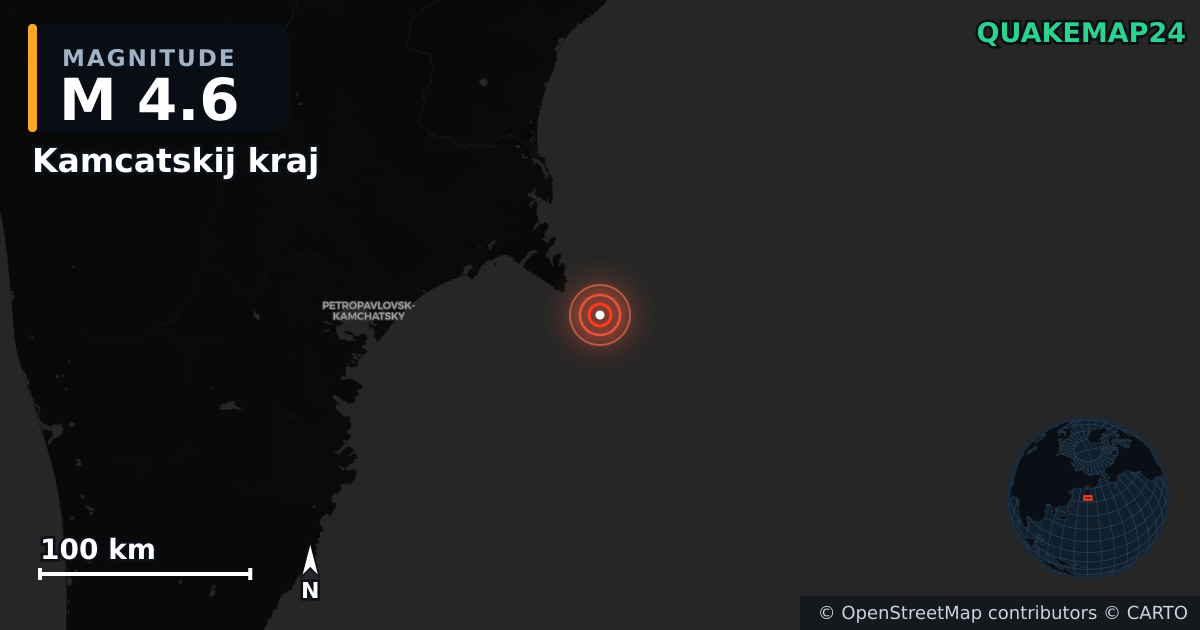 M4.6 earthquake near Kamcatskij kraj on Sep 10, 2025 — map of epicenter and shaking intensity | QuakeMap24