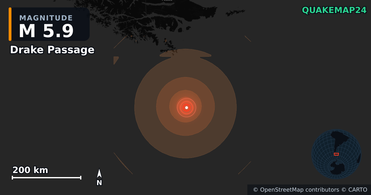 Erdbeben M5,9 bei Drake Passage · 2026-07-07 — Karte der Lage des Epizentrums