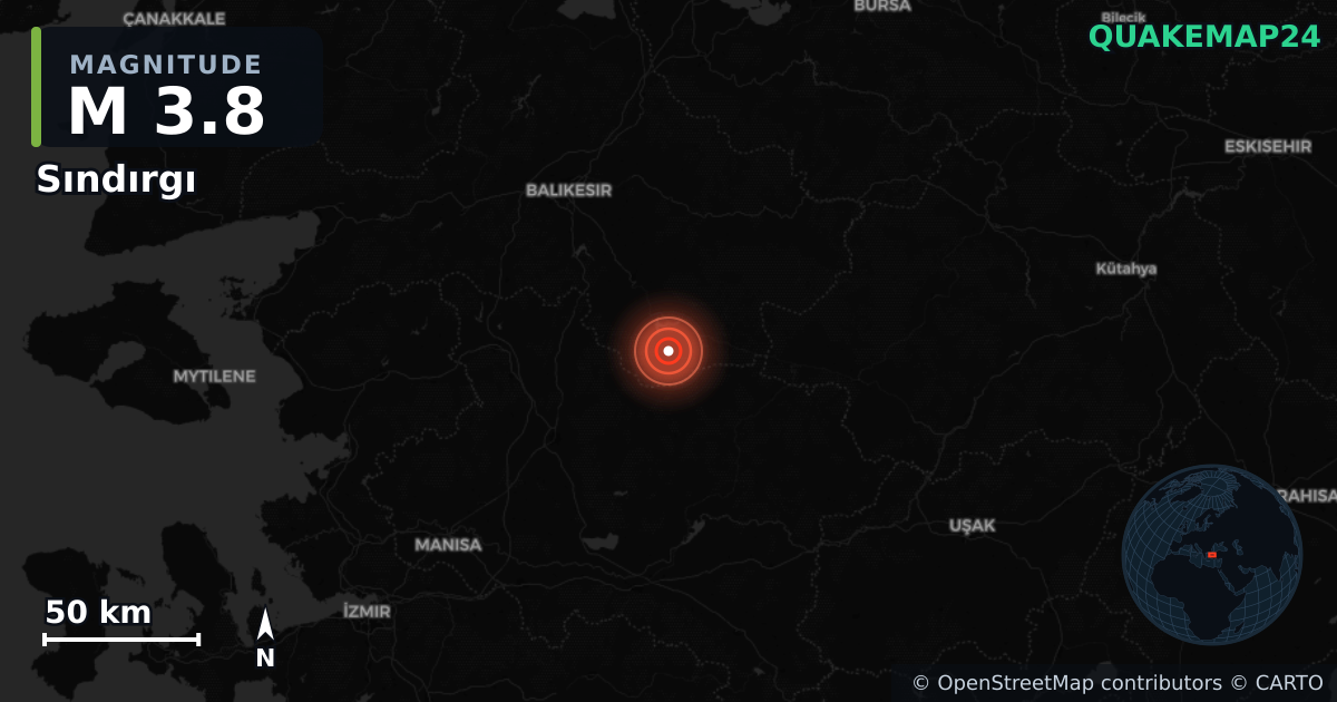 M3.8 earthquake near Sındırgı on Oct 31, 2025 — map of epicenter and shaking intensity | QuakeMap24