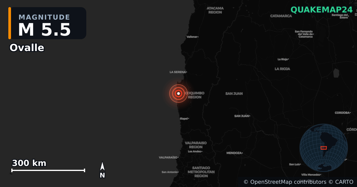 M5.5 earthquake near Ovalle on Oct 2, 2025 — map of epicenter and shaking intensity | QuakeMap24