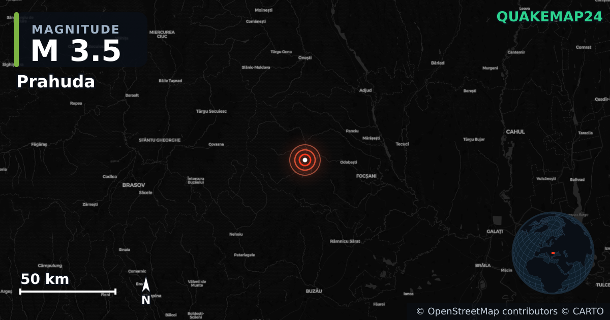 M3.5 earthquake near Prahuda on Jun 19, 2026 — map of epicenter and shaking intensity | QuakeMap24