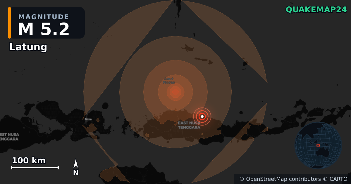 M5.2 earthquake near Latung on Aug 17, 2026 — map of epicenter and shaking intensity | QuakeMap24