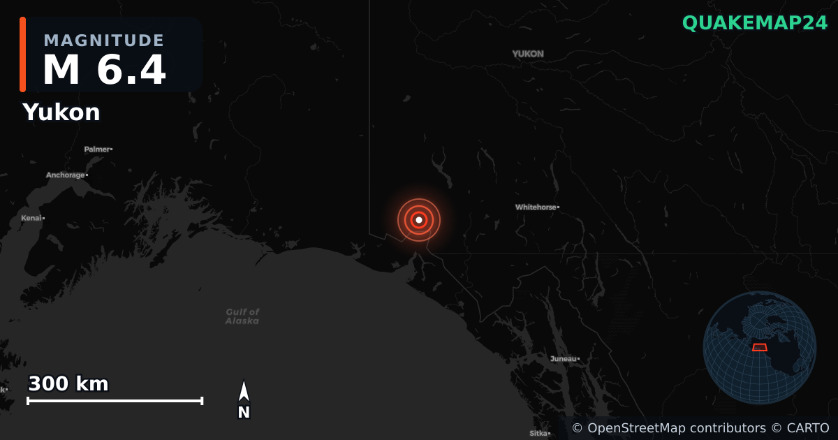 M6.4 earthquake near Yukon on Dec 6, 2025 — map of epicenter and shaking intensity | QuakeMap24
