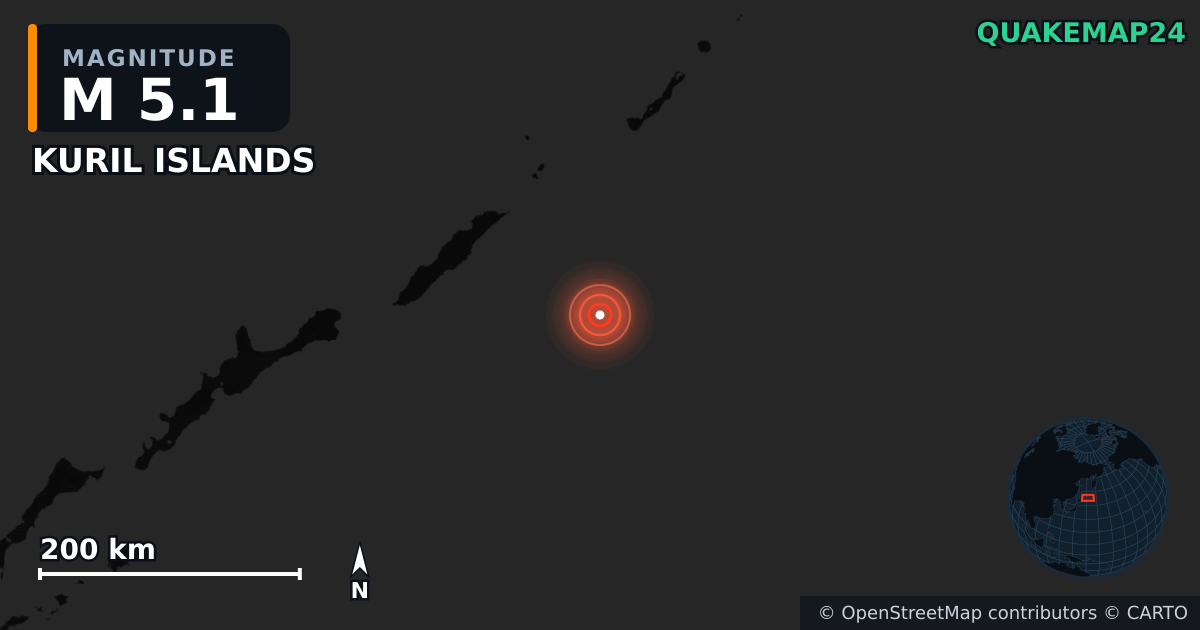 M5.1 earthquake near KURIL ISLANDS on Oct 3, 2025 — map of epicenter and shaking intensity | QuakeMap24