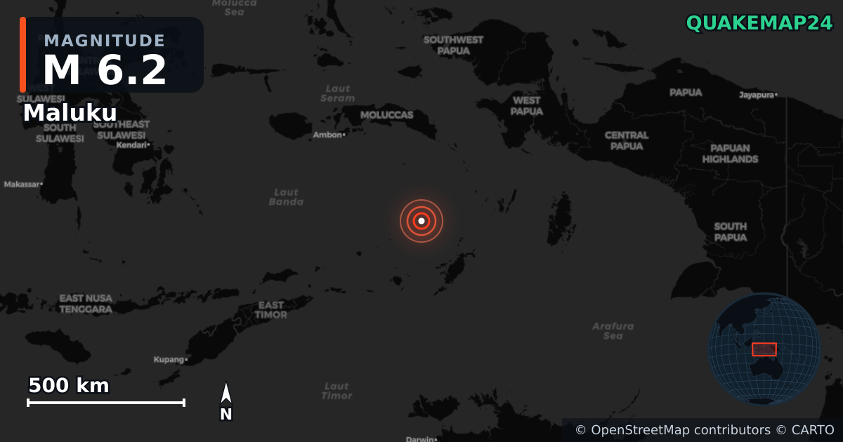 Sismo de M6,2 perto de Maluku (Indonésia) — Mapa da localização do epicentro