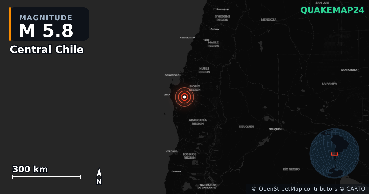 Sismo de M5,8 perto de Central Chile — Mapa da localização do epicentro