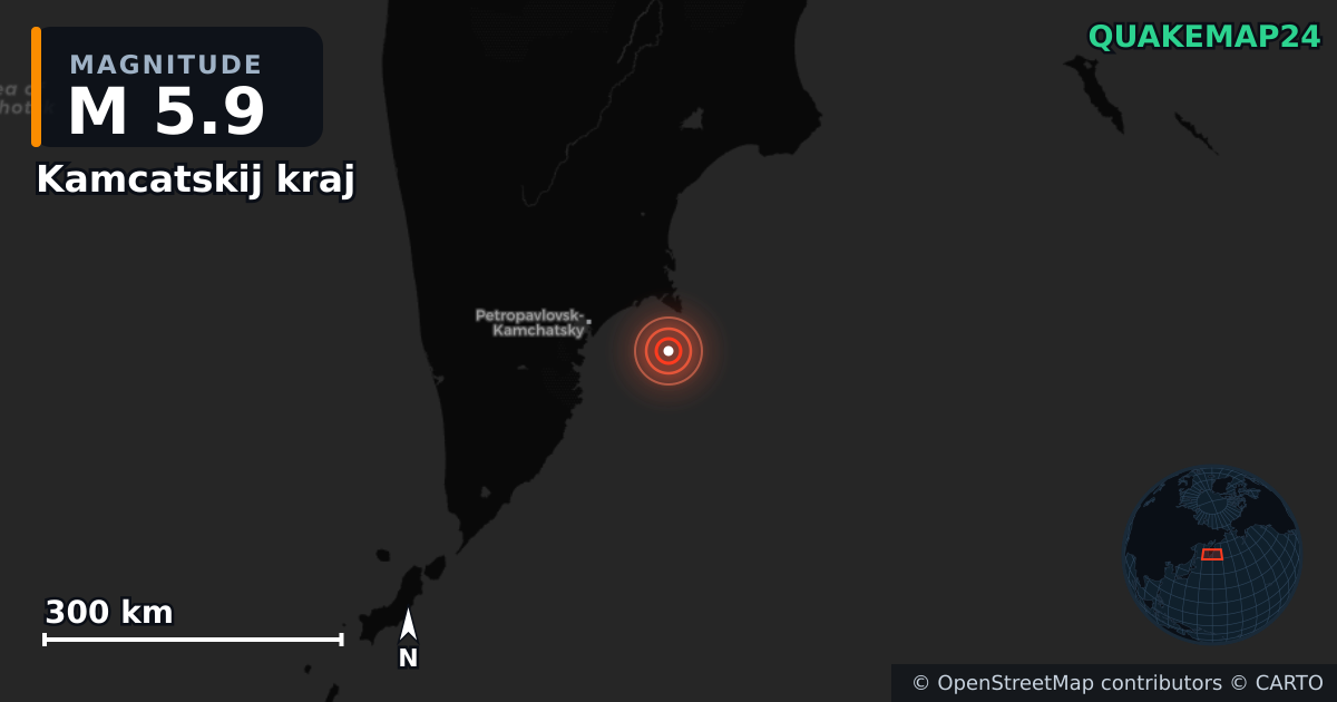 M5.9 earthquake near Kamcatskij kraj on Dec 18, 2025 — map of epicenter and shaking intensity | QuakeMap24