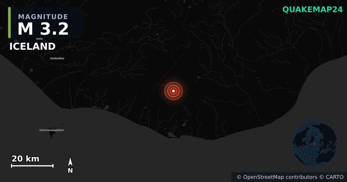 M3.2 earthquake near ICELAND on Feb 12, 2026 — map of epicenter and shaking intensity | QuakeMap24