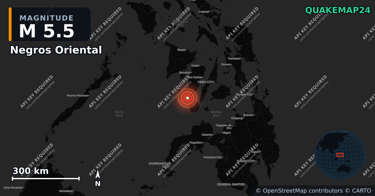 M5.5 earthquake near Negros Oriental on Nov 2, 2025 — map of epicenter and shaking intensity | QuakeMap24