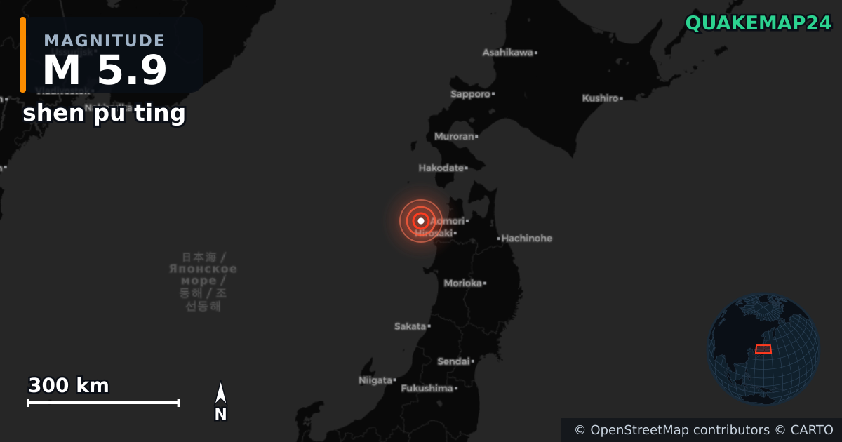 M5.9 earthquake near shen pu ting on Nov 9, 2025 — map of epicenter and shaking intensity | QuakeMap24