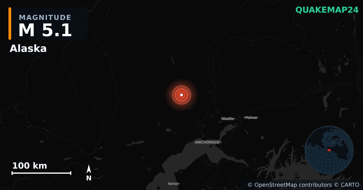 M5.1 earthquake near Alaska on Oct 24, 2025 — map of epicenter and shaking intensity | QuakeMap24