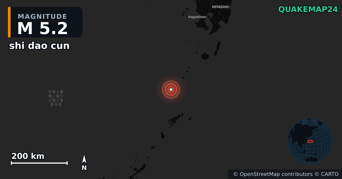 M5.2 earthquake near shi dao cun on Jul 2, 2025 — map of epicenter and shaking intensity | QuakeMap24