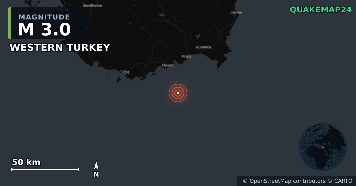 Terremoto de M3,0 cerca de WESTERN TURKEY (Turquía) · 2025-12-18 — Mapa de la ubicación del epicentro
