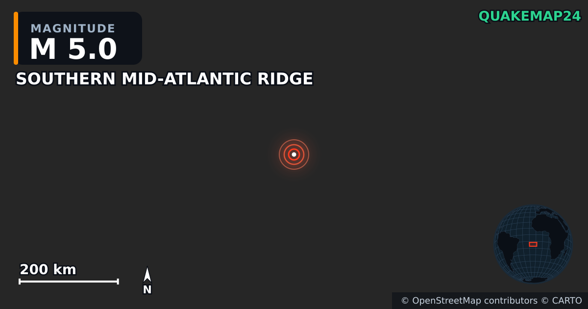M5.0 Earthquake near SOUTHERN MID-ATLANTIC RIDGE · 2025-11-28 — Map showing the location of the epicenter