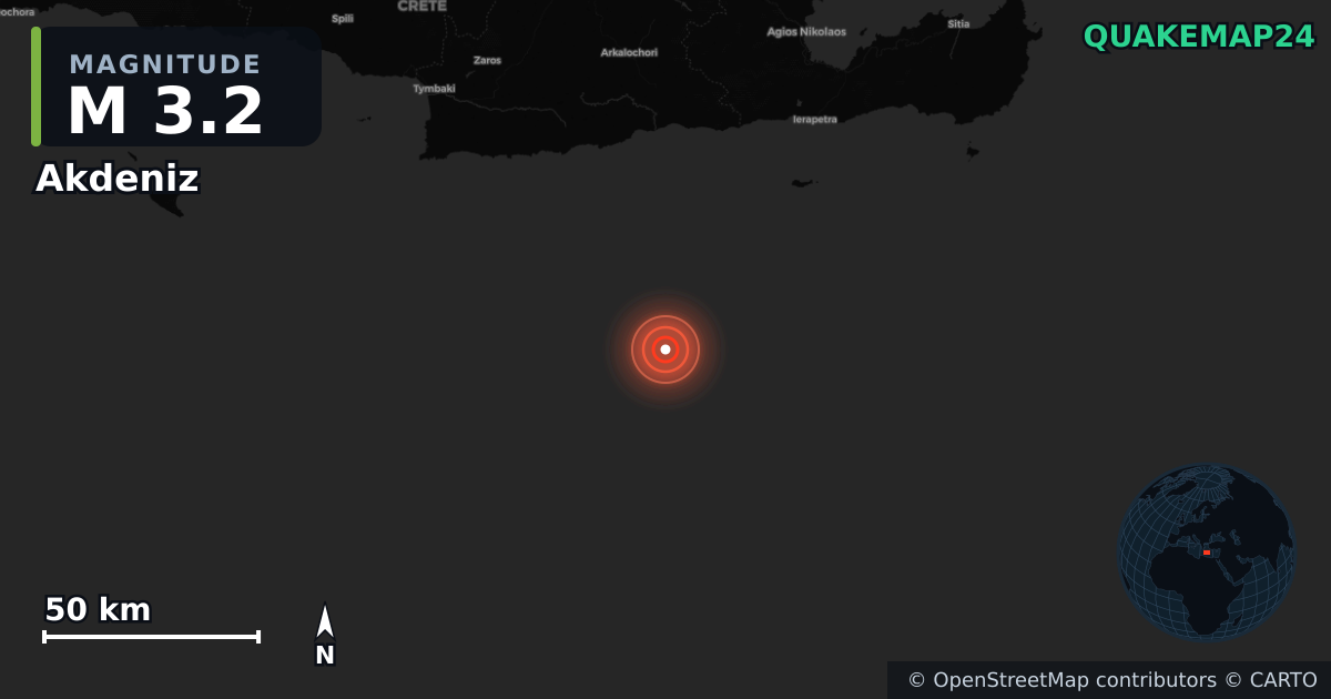 M3.2 Earthquake near Akdeniz · 2026-04-24 — Map showing the location of the epicenter