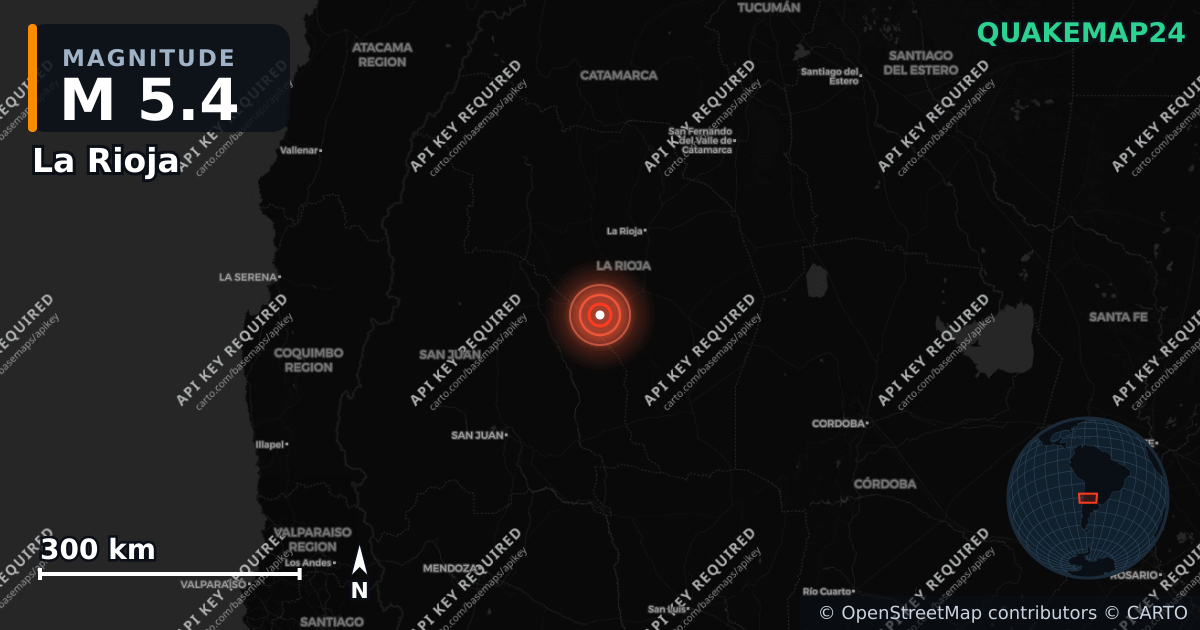 M5.4 earthquake near La Rioja on Aug 22, 2025 — map of epicenter and shaking intensity | QuakeMap24