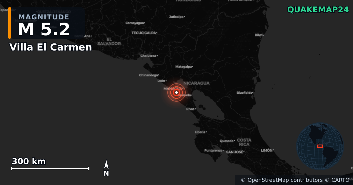 M5.2 earthquake near Villa El Carmen on Jun 26, 2026 — map of epicenter and shaking intensity | QuakeMap24