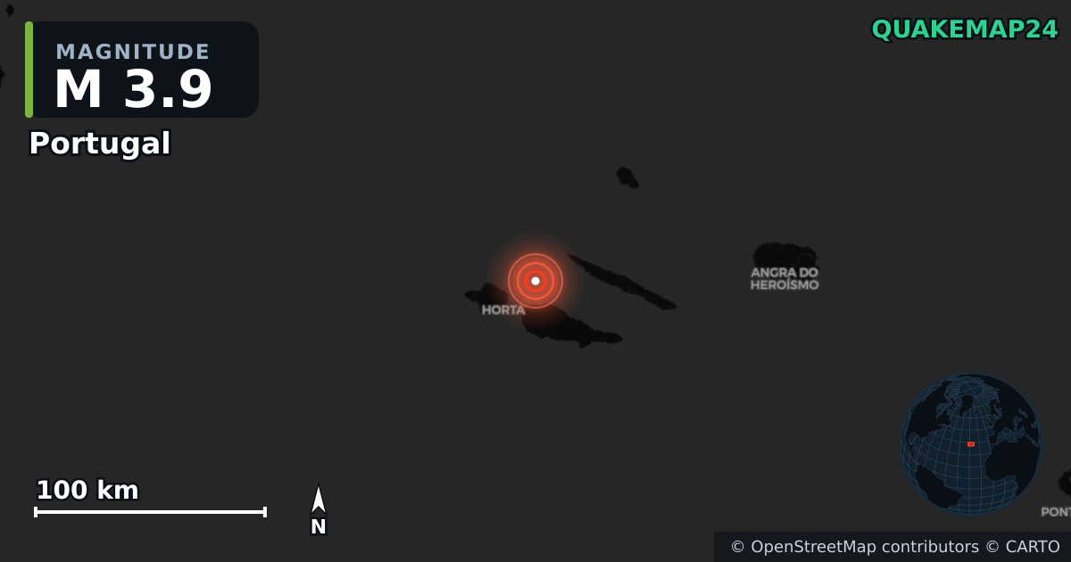 M3.9 earthquake near Portugal on Jul 4, 2026 — map of epicenter and shaking intensity | QuakeMap24