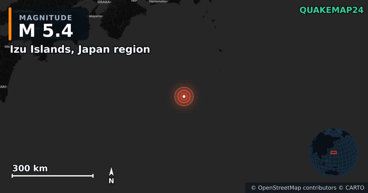 M5.4 earthquake near Izu Islands, Japan region on Jan 7, 2025 — map of epicenter and shaking intensity | QuakeMap24