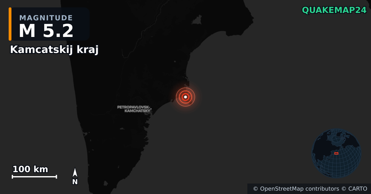 M5.2 earthquake near Kamcatskij kraj on Oct 5, 2025 — map of epicenter and shaking intensity | QuakeMap24