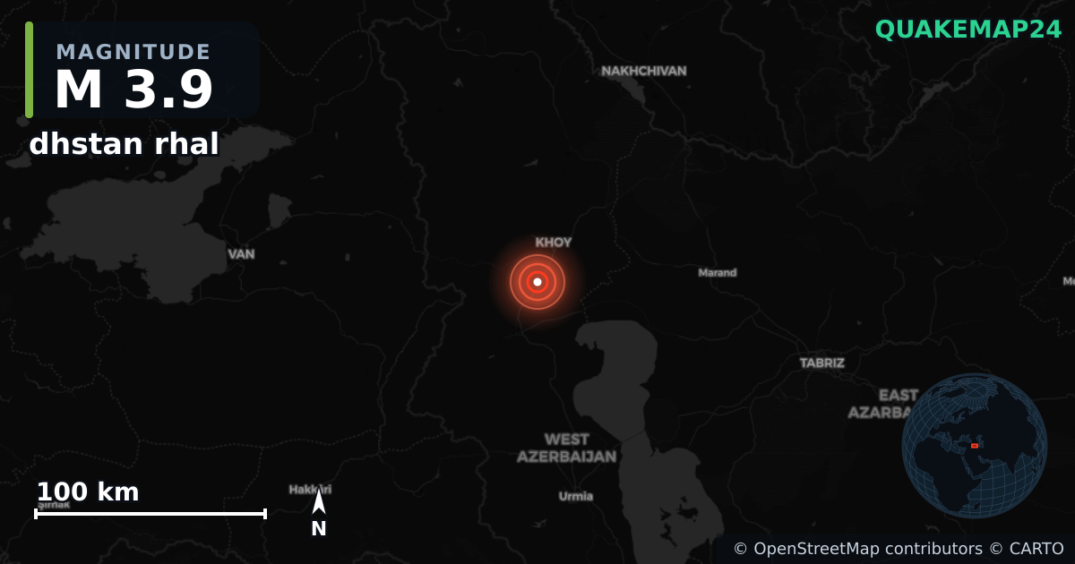 M3.9 earthquake near dhstan rhal on Sep 14, 2025 — map of epicenter and shaking intensity | QuakeMap24