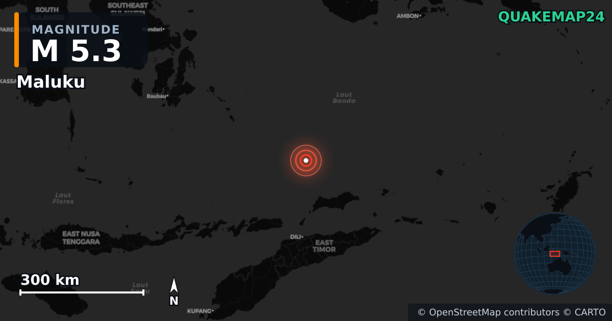 Erdbeben M5,3 bei Maluku (Indonesien) — Karte der Lage des Epizentrums