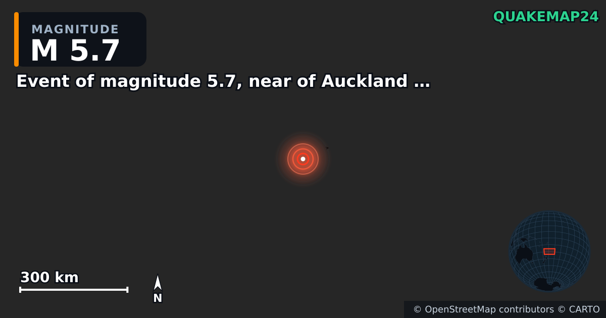 M5.7 earthquake near Event of magnitude 5.7, near of Auckland (Monde) on Feb 4, 2026 — map of epicenter and shaking intensity | QuakeMap24