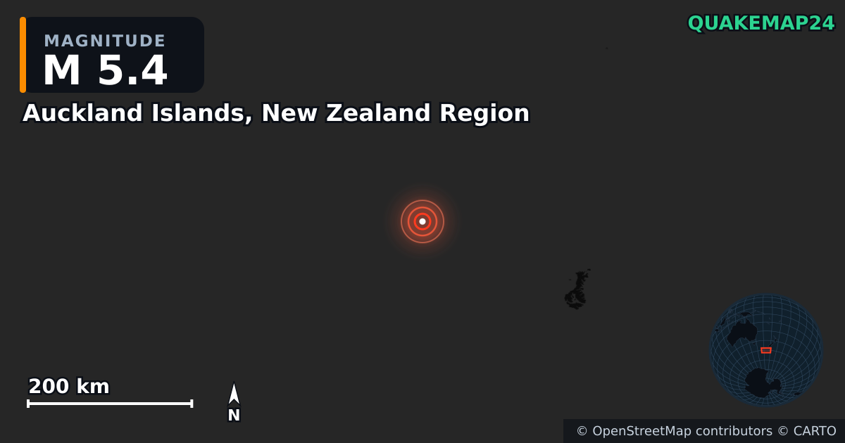 Erdbeben M5,4 bei Auckland Islands, New Zealand Region · 2026-06-10 — Karte der Lage des Epizentrums