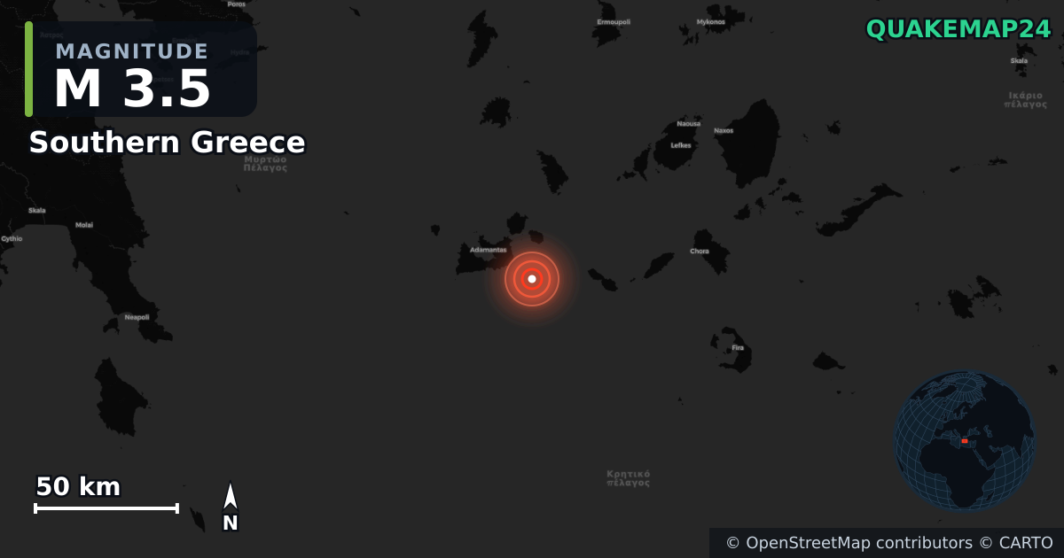 M3.5 earthquake near Southern Greece on Dec 2, 2025 — map of epicenter and shaking intensity | QuakeMap24