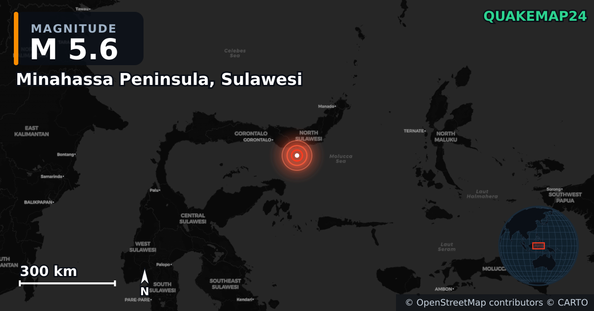 Erdbeben M5,6 bei Minahassa Peninsula, Sulawesi · 2025-11-17 — Karte der Lage des Epizentrums