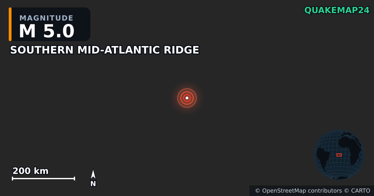 Σεισμός M5,0 κοντά στο SOUTHERN MID-ATLANTIC RIDGE · 2026-07-16 — Χάρτης της θέσης του επικέντρου