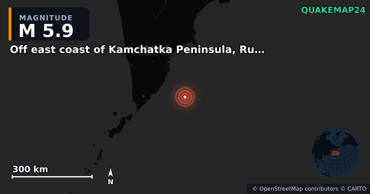 M5.9 earthquake near Off east coast of Kamchatka Peninsula, Russia [Sea: Russia] on Oct 23, 2025 — map of epicenter and shaking intensity | QuakeMap24